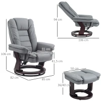 HOMCOM Relaxfauteuil met Voetenbank, Draaibaar, Inklapbare Rugleuning, Kunstlederlook, tot 130 kg, Grijs(m-3)