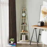 HOMCOM Five-Tier Corner Shelf - White/Wood-Effect(m-10)