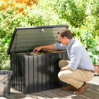 Outsunny 400L Galvanised Steel Garden Storage Box, Black(m-10)
