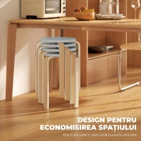 HOMCOM Set 4 Taburete Rotunde Stivuibile din Lemn Gri, Ø40x45 cm(m-4)