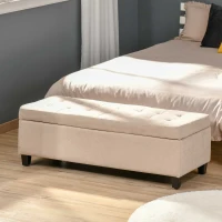 HOMCOM Banco de Almacenamiento Puff de Almacenaje Taburete Tapizado en Lino con Tapa Abatible para Entrada 125x49x41,5 cm Beige(m-10)