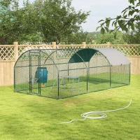 PawHut Walk In Chicken Run with Chicken Activity Shelf and Cover, 2.8 x 5.7 x 2m(m-10)