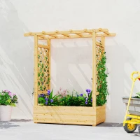 Outsunny Jardinière surélevée avec treillis latéral et supérieur, bac à fleurs trous de drainage, 110x44x113cm, bois naturel(m-10)