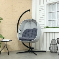 Outsunny Eivormige Hangstoel voor Buiten, Hangschommel met Standaard, Zitkussens Indoor Outdoor(m-2)