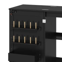 HOMCOM Mesa de costura dobrável, móvel de costura com rodízios, 2 portas magnéticas, 4 compartimentos, 20 ganchos, 160x40x83cm, preto(m-8)