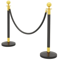 HOMCOM Postes Separadores de Acero Inoxidable de 2 Piezas 96 cm de Altura Base Rellenable Cuerda de Terciopelo Negro(m-11)
