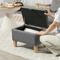 HOMCOM 16L Linen Storage Ottoman Padded Footstool with Rubberwood Legs for Storage Box, Bed End, Shoe Bench, Seating, Charcoal Grey(m-8)