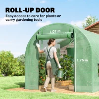 Outsunny Walk-In Garden Polytunnel Greenhouse with Steel Frame, PE Cover, Roll-Up Door and 4 Windows, 2.5 x 2m, Green(m-6)