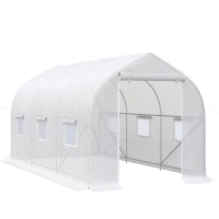 Outsunny Serra a Tunnel Anti-UV con 6 Finestre a Rete e Ingresso Arrotolabile, in Metallo e PE, 4x2x2 m, Bianco(m-7)