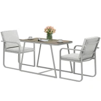 Outsunny 3-delige Eetset voor 2 Personen met Glastafel en Kussens - Lichtgrijs(m-10)