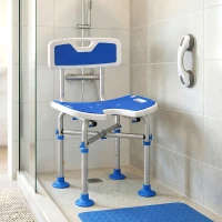 HOMCOM Shower Chair with U-Shaped Cutout, Height Adjustable Bath Bench, Padded Shower Stool for Elderly, Senior, Disabled, Blue(m-10)