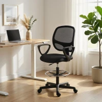 HOMCOM Chaise bureau ergonomique, fauteuil de bureau avec repose-pieds et accoudoirs, hauteur réglable, 59x58x103-123cm, noir(m-10)