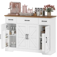 HOMCOM Bufet Bucătărie Rustic, Bufet cu Uși Soft-Close, 3 Sertare, 3 Rafturi Reglabile, Portaspecii, PAL, MDF, Alb(m-12)