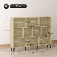 HOMCOM 10-Cube Bookcase, 3-Tier Book Shelf with Solid Wood Legs, 140 cm Modern Bookshelf with Anti-Tip Kit, Oak(m-3)