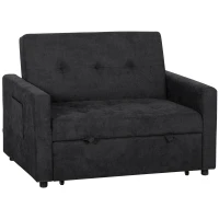 HOMCOM Loveseat Sofa Bed, Convertible Bed Settee with 2 Pillows, Side Pockets, Black(m-1)