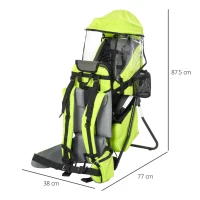HOMCOM Baby Hiking Backpack Carrier Child Carrier with Ergonomic Hip Seat Detachable Rain Cover Adjustable Straps Stand for Toddler 6 - 36 Months Green(m-3)