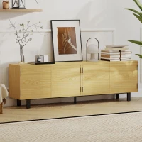 HOMCOM Meuble TV 180 cm, meuble télé pour 82 pouces avec 4 portes à ouverture par pression 180x35x55,5cm bois naturel(m-8)