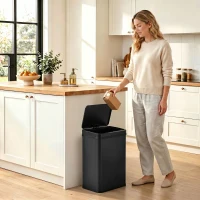 HOMCOM 40L Sensor Bin with Soft-Close Lid, Stainless Steel Automatic Touchless Motion Sensor Kitchen Bin, Black(m-8)