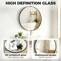 HOMCOM Round Wall Mirror 61 cm, Wall Mounted Bathroom Mirror with Tempered Safety Glass and Aluminium Alloy Frame, Black(m-5)