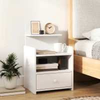 HOMCOM Bedside Cabinet, Bedside Table with Drawer and Shelf for Living Room, White(m-7)