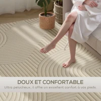 HOMCOM Tapis salon 160 x 120 cm, tapis à poils épais géométrique, moelleux et antidérapant, crème(m-4)