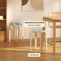 HOMCOM Set 4 Taburete Rotunde Stivuibile din Lemn Gri, Ø40x45 cm(m-7)