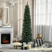 HOMCOM Albero di Natale Slim con 570 Rami, Albero di Natale Innevato Artificiale Alto e Stretto con Base Rimovibile e Pieghevole, Ø53x190cm, Verde(m-8)