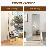 HOMCOM Full Length Mirror, Aluminium Alloy Framed Full Body Mirror with Tempered Glass, Standing or Wall Hanging, Black(m-5)