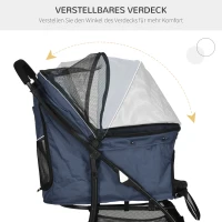PawHut Hondenbuggy, Opvouwbaar, 1 Mand, 1 Kussen, 1 Zijvak, 81 cm x 48 cm x 99 cm, Marineblauw(m-7)