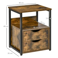 HOMCOM Industrial Side Table Set of 2, Sofa Table with Drawer, Bedside Cabinet with Storage Shelf, Slim Nightstand for Living Room, Bedroom, Rustic Brown(m-3)