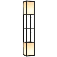 HOMCOM Modern Shelf Floor Lamp with Dual Ambient Light, Standing Lamp Living Room, Bedroom, 156cm, Black(m-1)