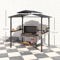 Outsunny Grillpaviljoen 250 x 160 x 250 cm Waterdicht Tuinpaviljoen met Dubbellaagdak en Zijplanken, Zwart(m-3)