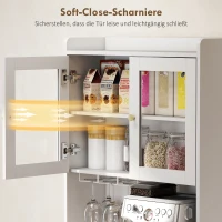 HOMCOM Keukenkast met werkblad, wijnglashouder, voorraadkast voor keuken, eetkamer, 170 cm, MDF, glas, wit(m-8)