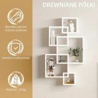 HOMCOM Regał ścienny wiszący z 5 sześcianami, 9 przegródek, dekoracja ścienna do salonu sypialni, drewno świerkowe, biały, 49,5 x 10,2 x 86 cm(m-7)