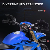 AIYAPLAY Moto Elettrica per Bambini 3-8 Anni con 12V Doppi Motori, Rotelle e Clacson, 3 km/h, Capacità 30kg, Blu(m-6)
