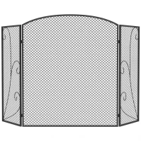 HOMCOM Parascântei Șemineu Pliabil 3 Panouri Metal Electrostatic, Gata Utilizare, 133x1x77cm, Negru(m-10)