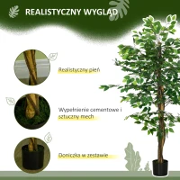 HOMCOM Sztuczna Roślina, 150 cm Sztuczny Drzewo Ficus z Doniczką, Sztuczny Mech, Drzewo Ficus na Wnętrze, Roślina Pokojowa do Salonu, Zielony(m-4)