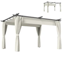 Outsunny Pergola de jardin exterieur 3 x 4 m, toit rétractable et rideaux, anti-UV UPF30+, pour barbecue, patio, terrasse, crème(m-11)