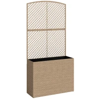 Outsunny Rattan Planter with Trellis, Raised Beds for Garden with Liner for Climbing Plants Vegetables Flowers, Light Grey(m-1)