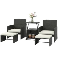 Outsunny 6 Piece Rattan Garden Furniture, Space-Saving Patio Furniture Set with Nesting Tables, Chairs, Stools, Cushions, Black(m-12)