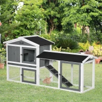 PawHut Rabbit Hutch Outdoor, 2-Tier Guinea Pig Hutch, Wooden Small Animal House with Rabbit Run Box, Slide-out Tray, Ramp, 175.8 x 52 x 85.5 cm, White(m-2)