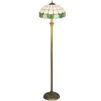 HOMCOM Tiffany-Style Floor Lamp with Handcrafted Stained Glass Shade, 152cm Tall Vintage Standing Lamp, Bronze Tone and Green(m-14)