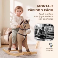AIYAPLAY Caballo Balancín con Sonidos y Asas de Seguridad Base de Madera para Niños de 12 a 36 Meses Marrón Oscuro(m-7)