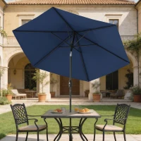 Outsunny 2.6 m Garden Parasol Umbrella with Aluminium Pole, Outdoor Patio Umbrella with Tilt and Crank, Vent, Navy Blue(m-2)