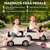 AIYAPLAY Mașinuță de Împins pentru Copii cu Licență Fiat, Muzică, Claxon, Anti-Răsturnare și PP, Alb(m-7)