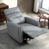 HOMCOM Poltrona Relax Reclinabile Manualmente con Poggiapiedi in Tessuto Effetto Pelle e Base Girevole, Grigio(m-9)
