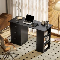 HOMCOM Computer Desk with Drawers, Home Office Desk, Writing Table, PC Workstation with 3 Storage Shelves for Working, Study, 120 x 49 x 72 cm, Black(m-10)