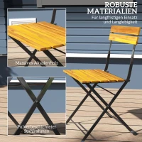 Outsunny Sitzgruppe 3 tlg. Essgruppe für 2 Personen klappbarer Esstisch mit 2 klappbare Stühle für Terrasse Balkon Teak(m-5)