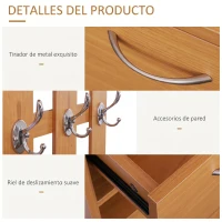 HOMCOM Recibidor de Entrada con Espejo Perchero y Zapatero Mueble de Recibidor de 2 Piezas con 6 Ganchos Estantes y Cajón Abatible para Pasillo Madera Marrón(m-5)