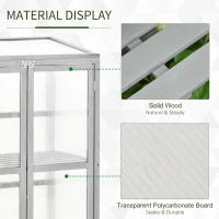 Outsunny Wooden Cold Frame Greenhouse Polycarbonate Garden Grow House for Flower Vegetable Plants with Adjustable Shelf, Double Doors, 76 x 47 x 110cm, Light Grey(m-6)